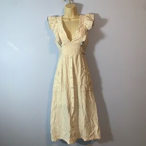 Lost + wander white w/ gray stars flutter sleeve button down drop in pockets XS